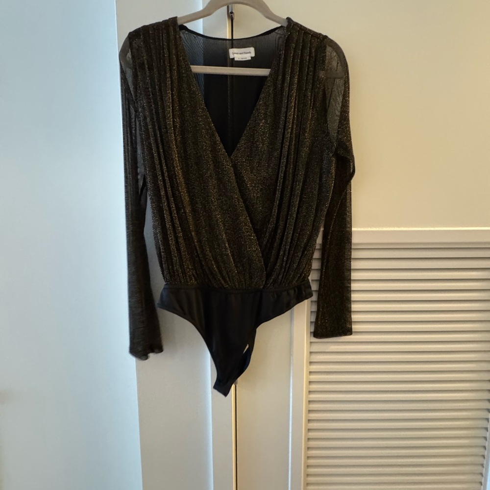 Lovers + Friends Black and Gold Shimmer Bodysuit - Picture 3 of 5